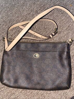 Coach Dark Brown Pebbled Leather Crossbody with Light Tan Strap